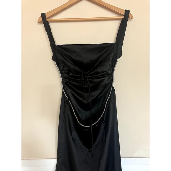 HELLO MOLLY Bet U Wanna Satin Midi Dress Cutout Gown Black Size M US 6 - Picture 4 of 7
